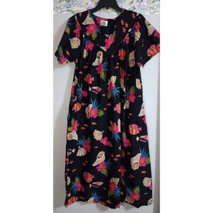 Daffodil Medium Black Tropical Fish Shell Mumu House Lounge Comfort Midi Dress
